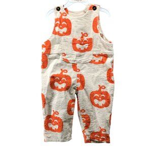 Miniolie Baby 18-24M‎ Corduroy Overalls Pumpkin Print Beige Orange Halloween
